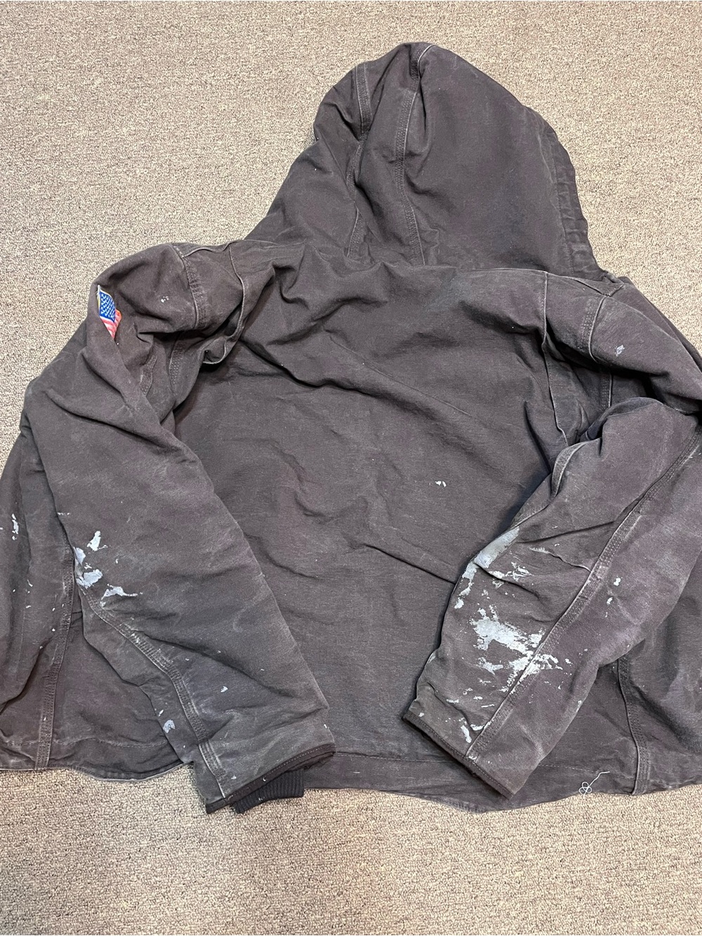 Carhartt coat Sierra Duck coat sherpa lined American flag patch size XL - Picture 7 of 11